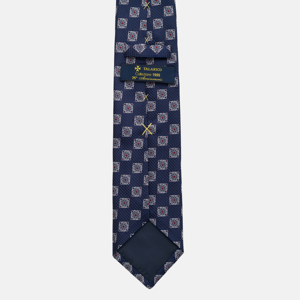 Cravatta Collezione 1999 in Seta Pesante Blu Rosso Fantasia Geometrica JD09