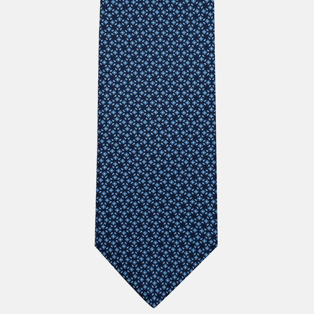 Cravatta 3 pieghe in Seta, Fantasia Floreale, Blu Azzurro - JA056130-11