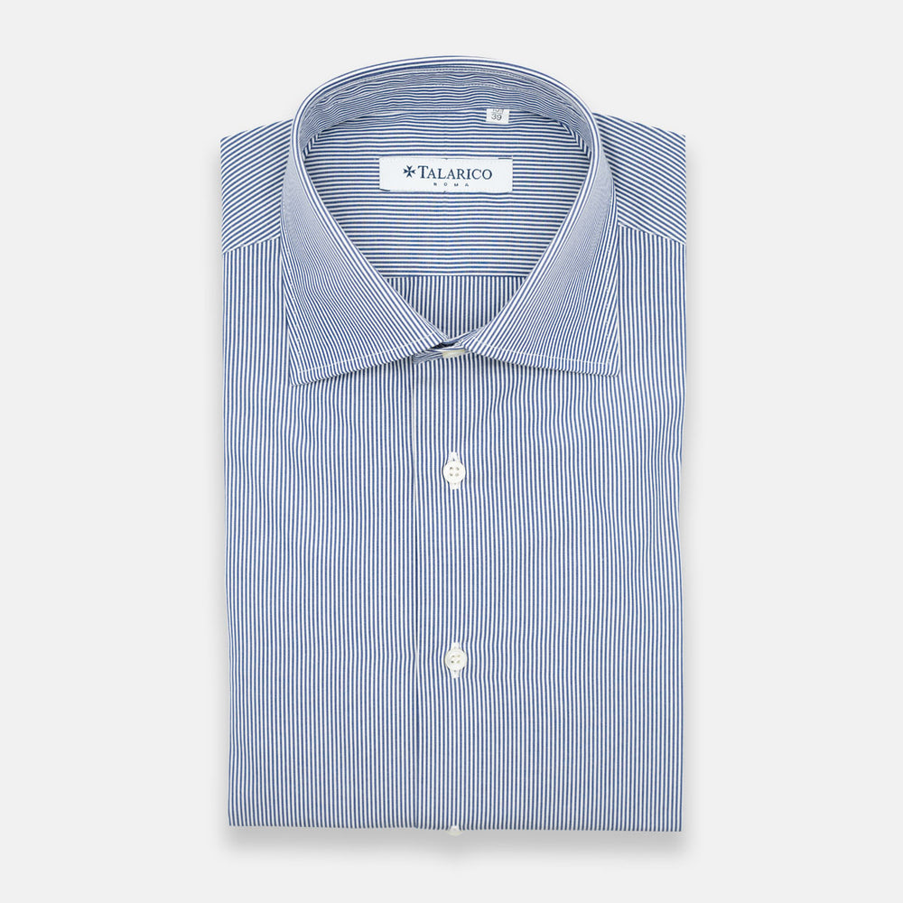 Camicia Talarico in Cotone Popeline Bianco e Blu Micro Righe (TE1019013)