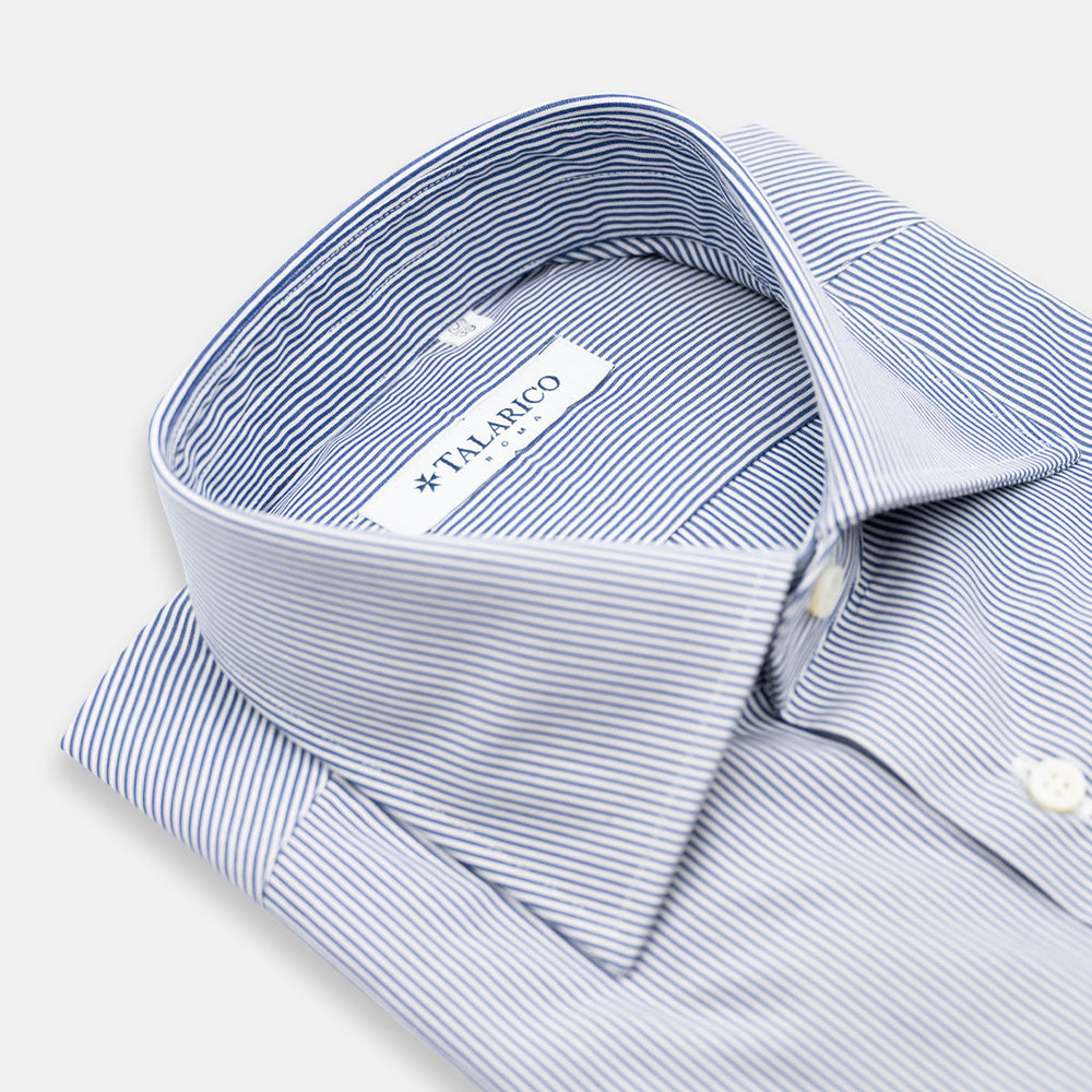 Camicia Talarico in Cotone Popeline Bianco e Blu Micro Righe (TE1019013)