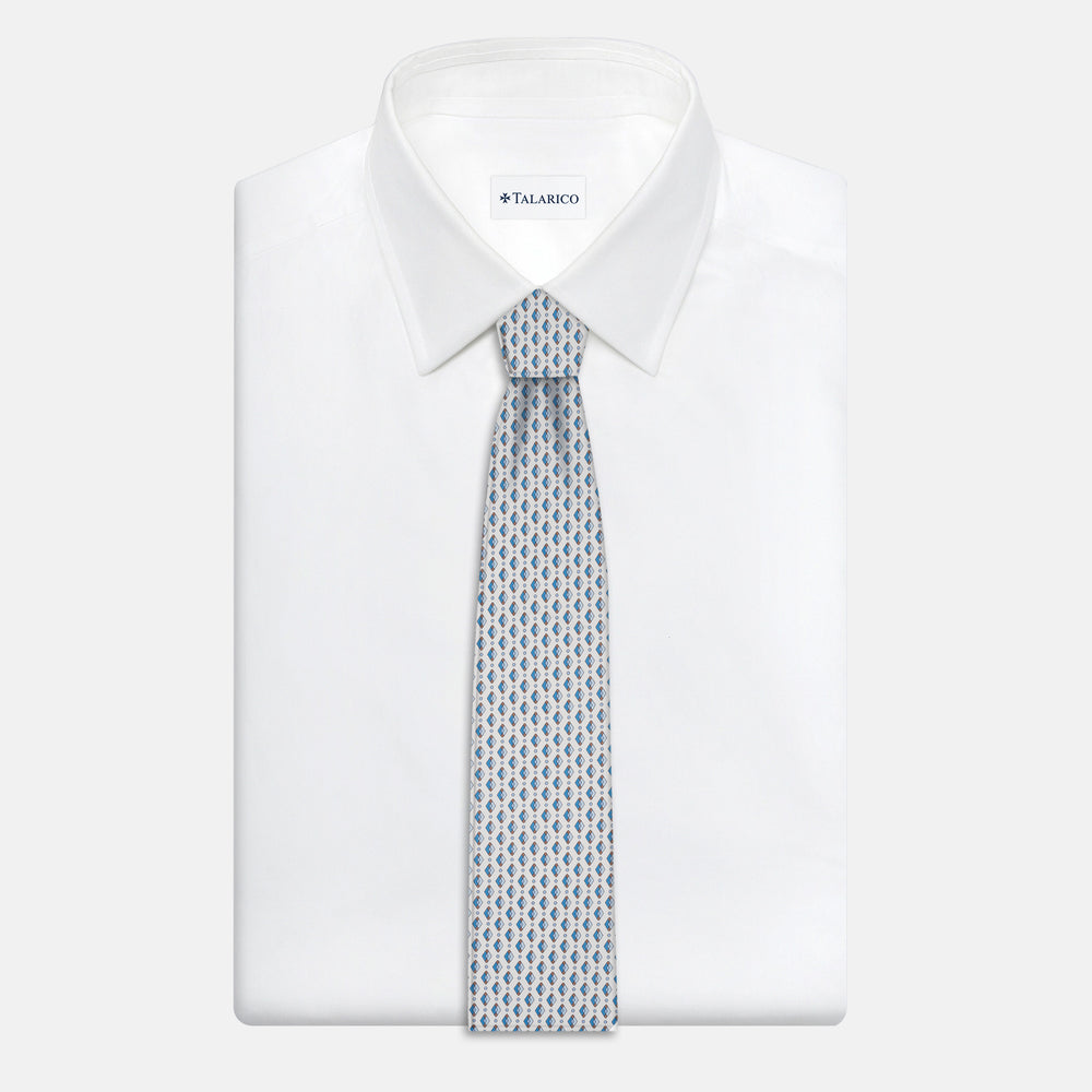 Cravatta Collezione 1999 in Seta Twill Fantasia, Bianco Piscina JD020