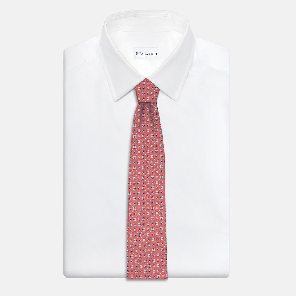 Cravatta Collezione 1999 in Seta Twill Fantasia Floreale, Fragola Bianco JD023