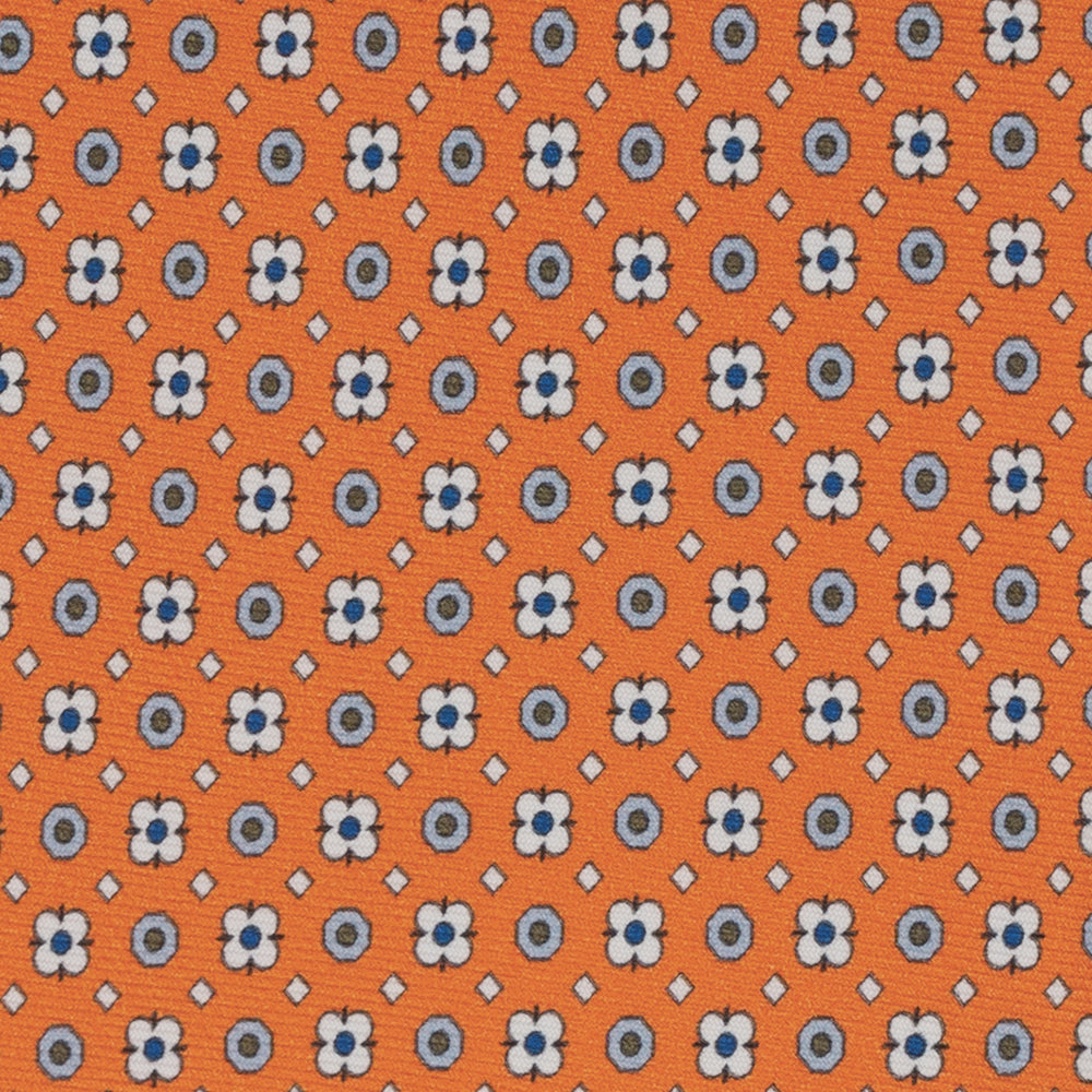 Cravatta Collezione 1999 in Seta Twill Fantasia Floreale, Arancione Bianco