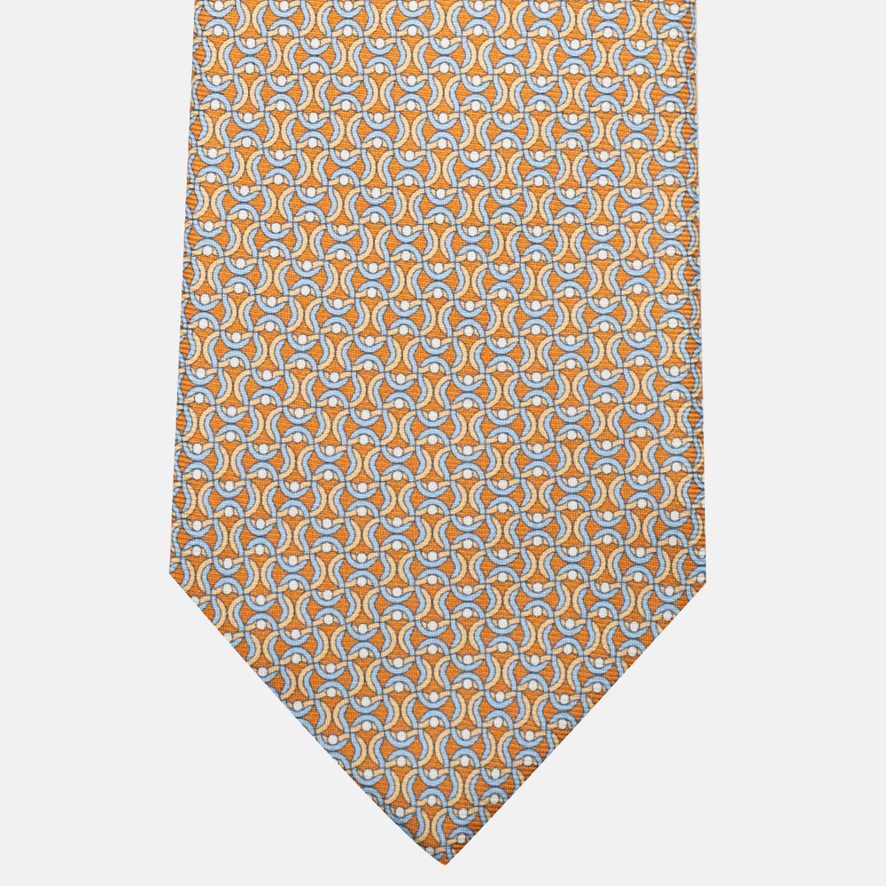 3-Fold Silk Tie, Geometric Pattern, Ochre - JA056334-1