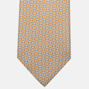 3-Fold Silk Tie, Geometric Pattern, Ochre - JA056334-1