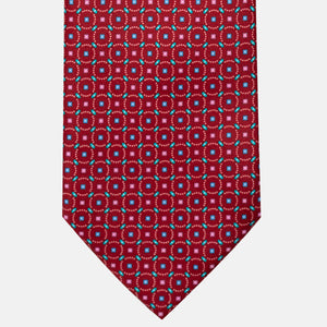 3-Fold Satin Silk Tie with Geometric Pattern, Red - JA241002-1