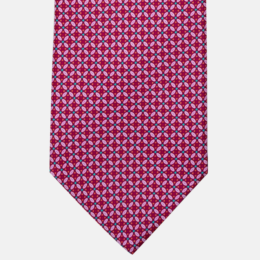 Cravatta 3 Pieghe in Raso Satin Fantasia Floreale, Magenta - JA241001-1