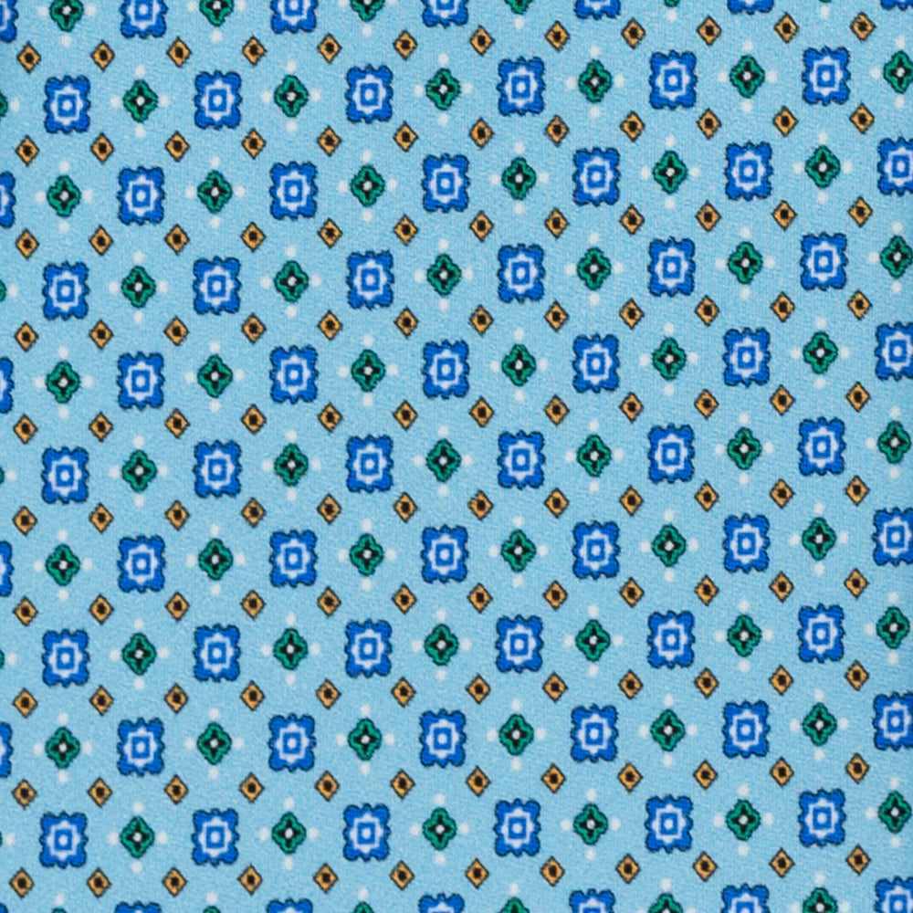 Cravatta 3 Pieghe in Raso Satin Fantasia Geometrica, Celeste - JA241004-1