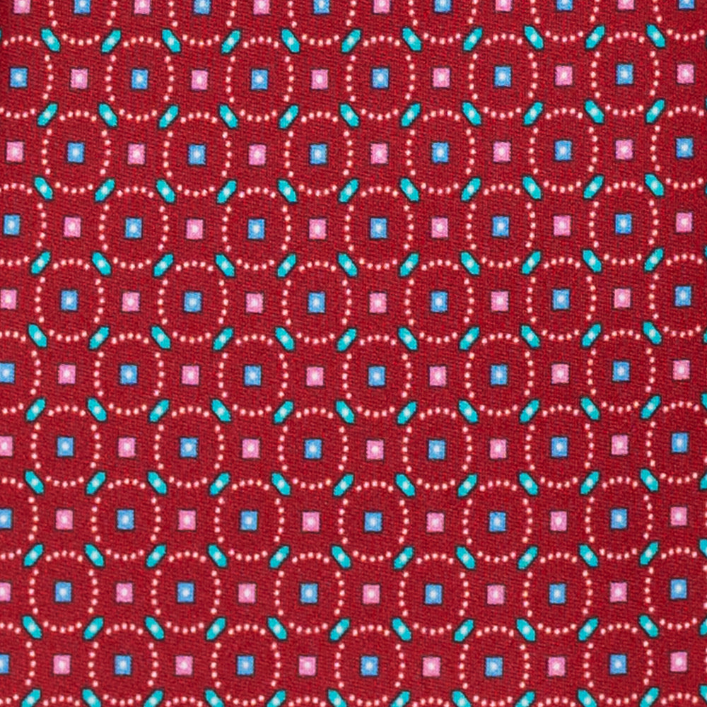 Cravatta 3 Pieghe in Raso Satin Fantasia Geometrica, Rosso - JA241002-1