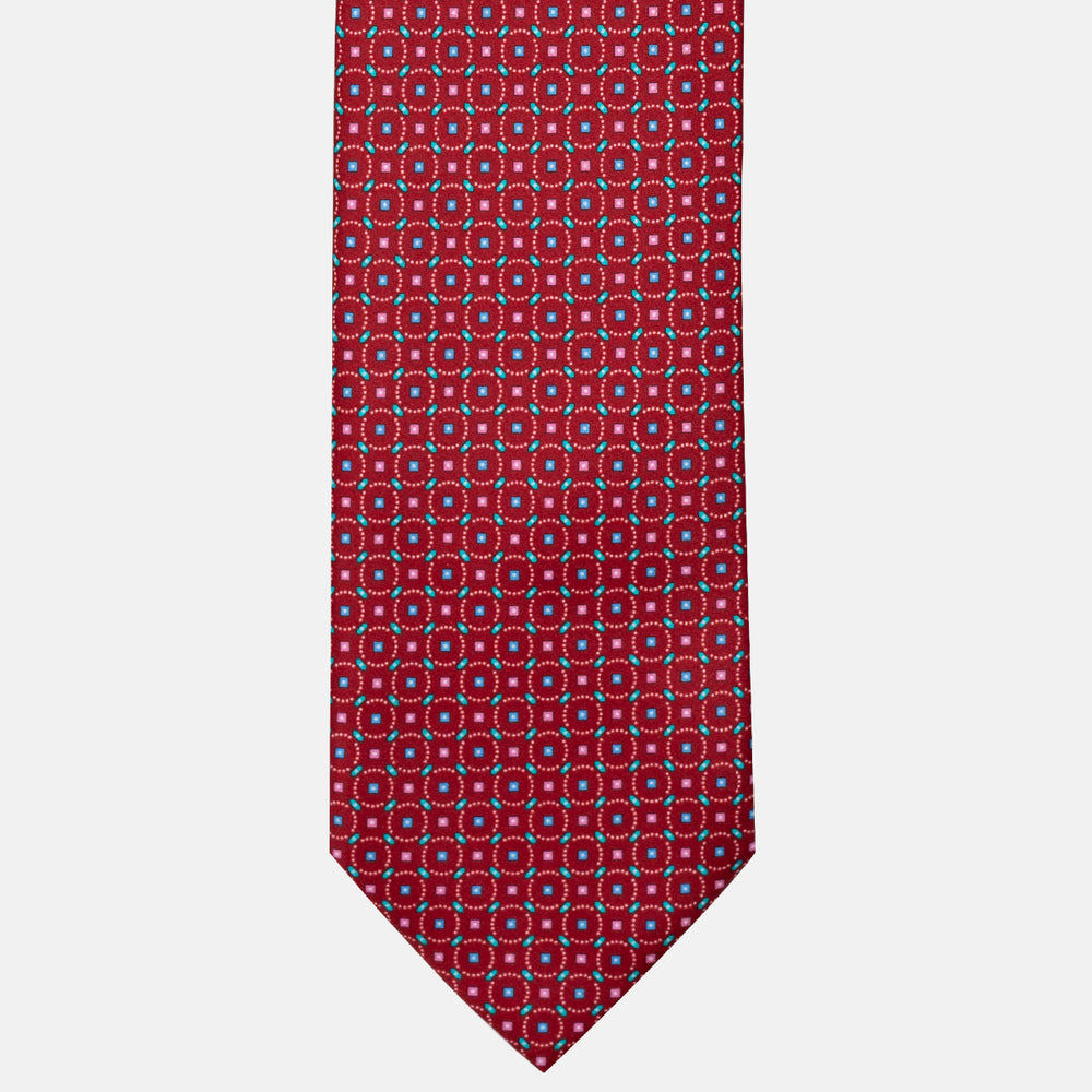 Cravatta 3 Pieghe in Raso Satin Fantasia Geometrica, Rosso - JA241002-1