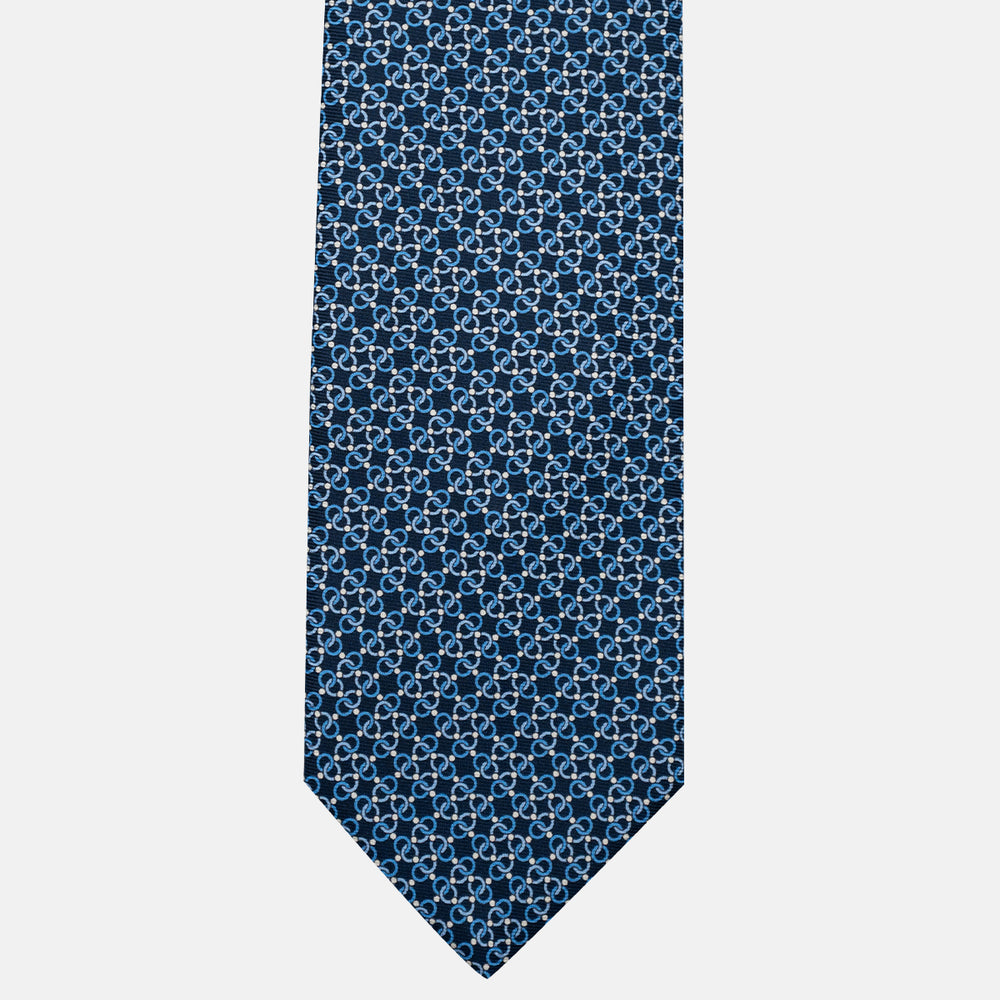 3-Fold Silk Tie, Chain Pattern, Light Blue - JA055937-1