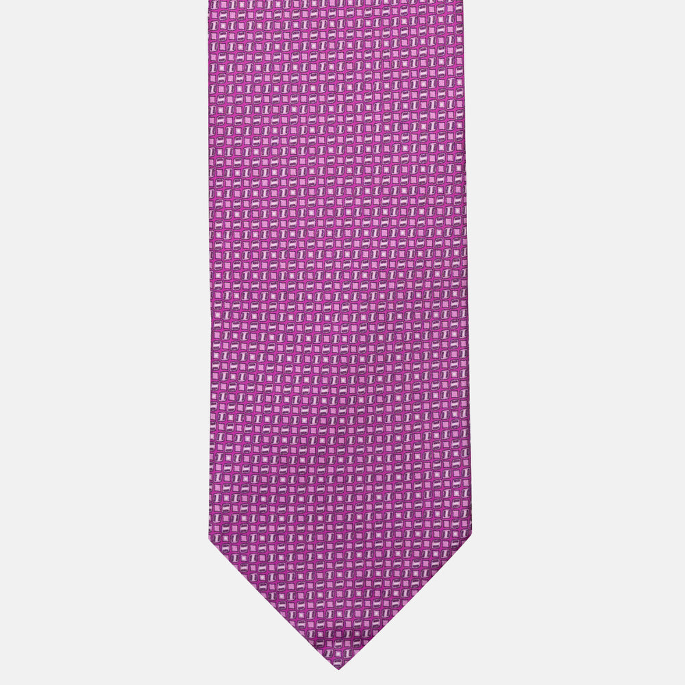 Cravatta 3 Pieghe in Raso Satin Micro Fantasia, Magenta - JA241003-1