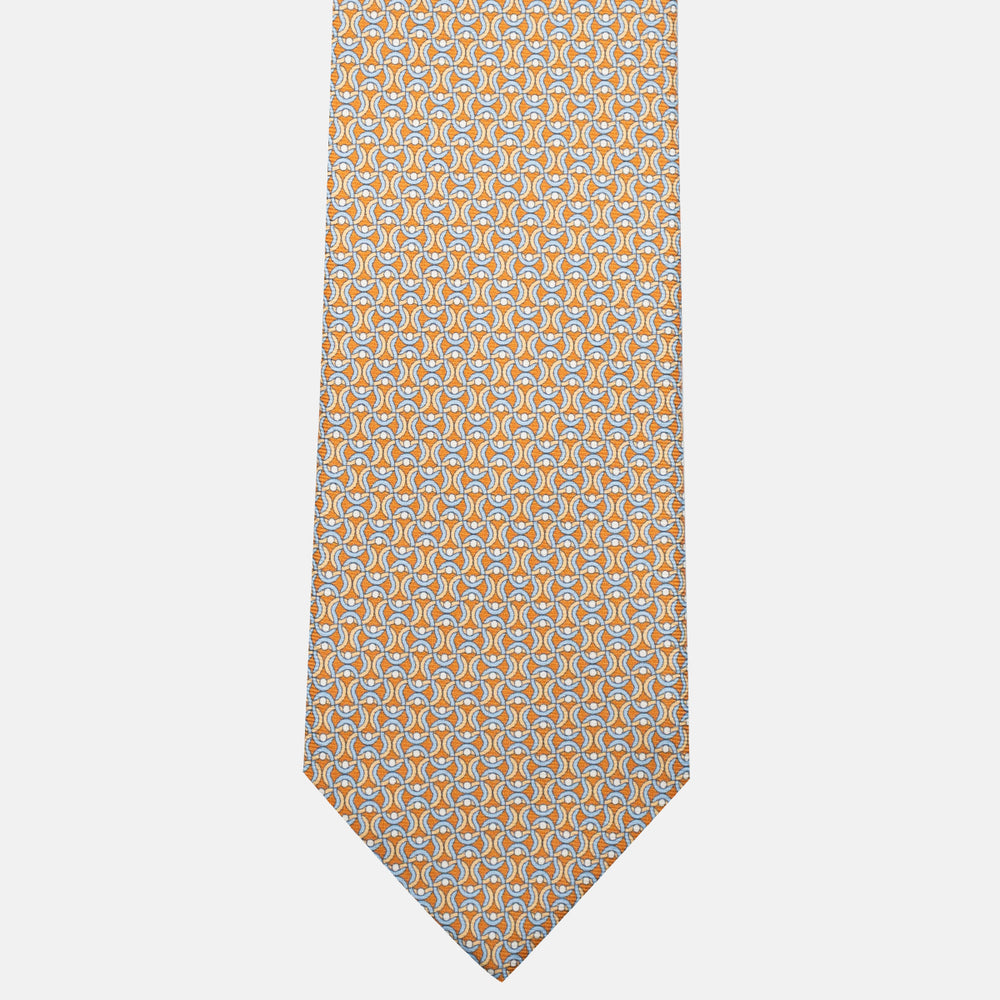 3-Fold Silk Tie, Geometric Pattern, Ochre - JA056334-1