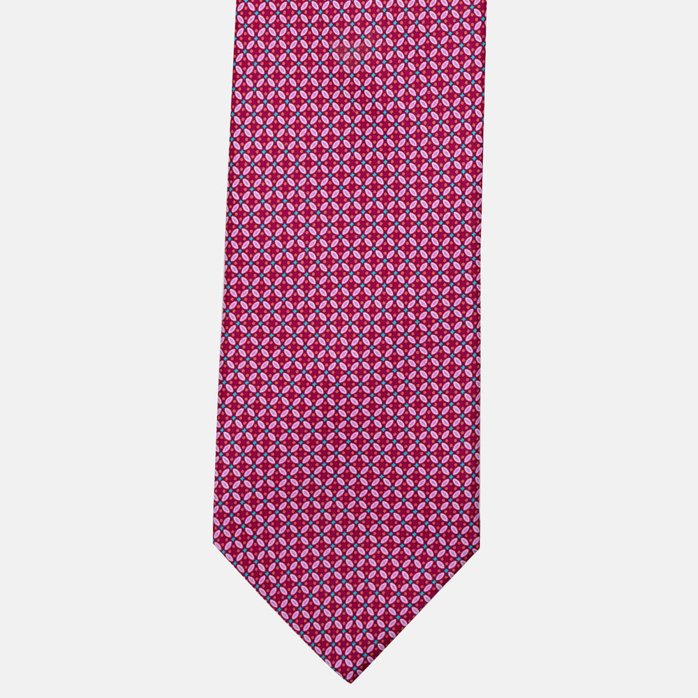 Cravatta 3 Pieghe in Raso Satin Fantasia Floreale, Magenta - JA241001-1