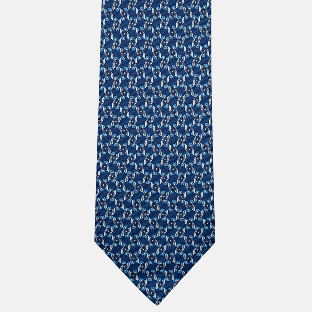 Cravatta 3 pieghe in Seta, Fantasia Floreale, Azzurro - JA056337-1