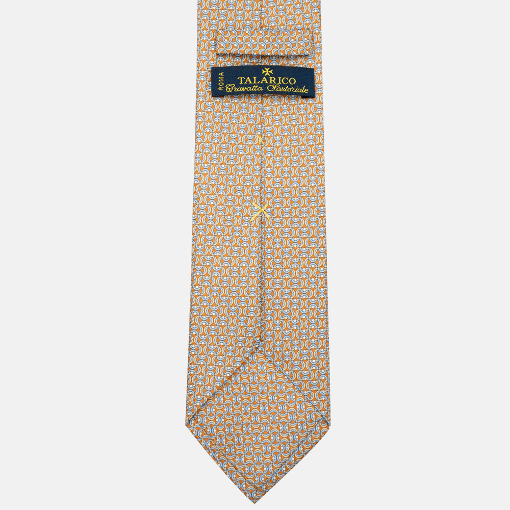 3-Fold Silk Tie, Geometric Pattern, Ochre - JA056334-1