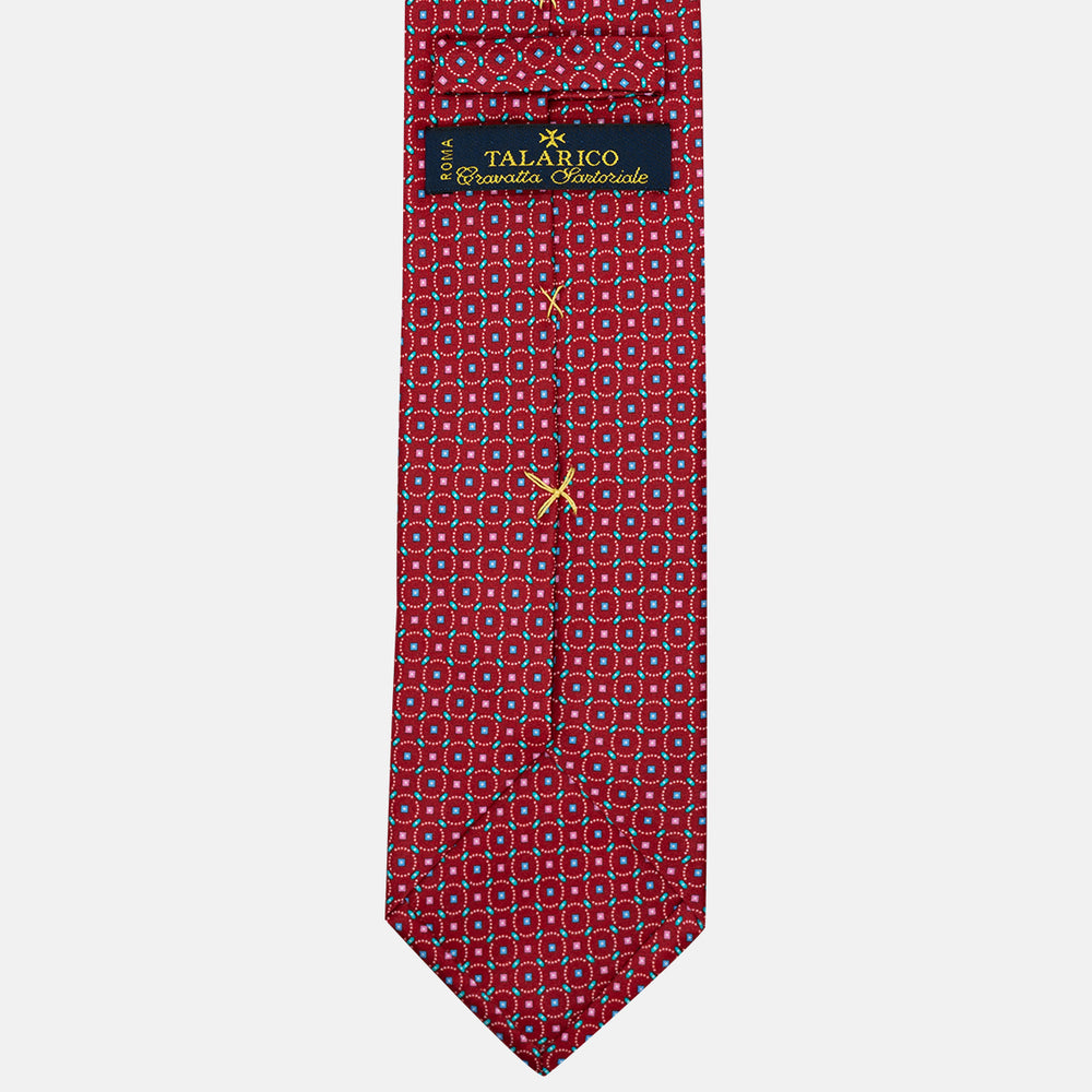 Cravatta 3 Pieghe in Raso Satin Fantasia Geometrica, Rosso - JA241002-1