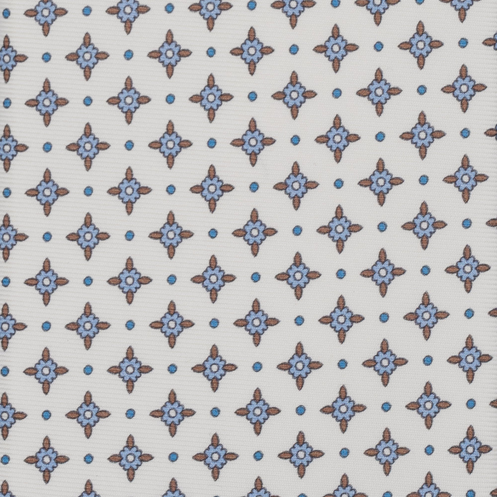 Cravatta Collezione 1999 in Seta Twill Fantasia Floreale, Bianco Celeste JD021
