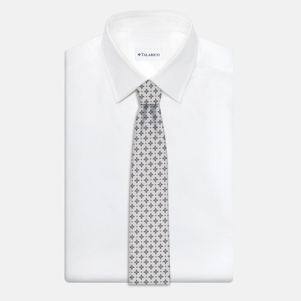 Cravatta Collezione 1999 in Seta Twill Fantasia Floreale, Bianco Celeste JD021