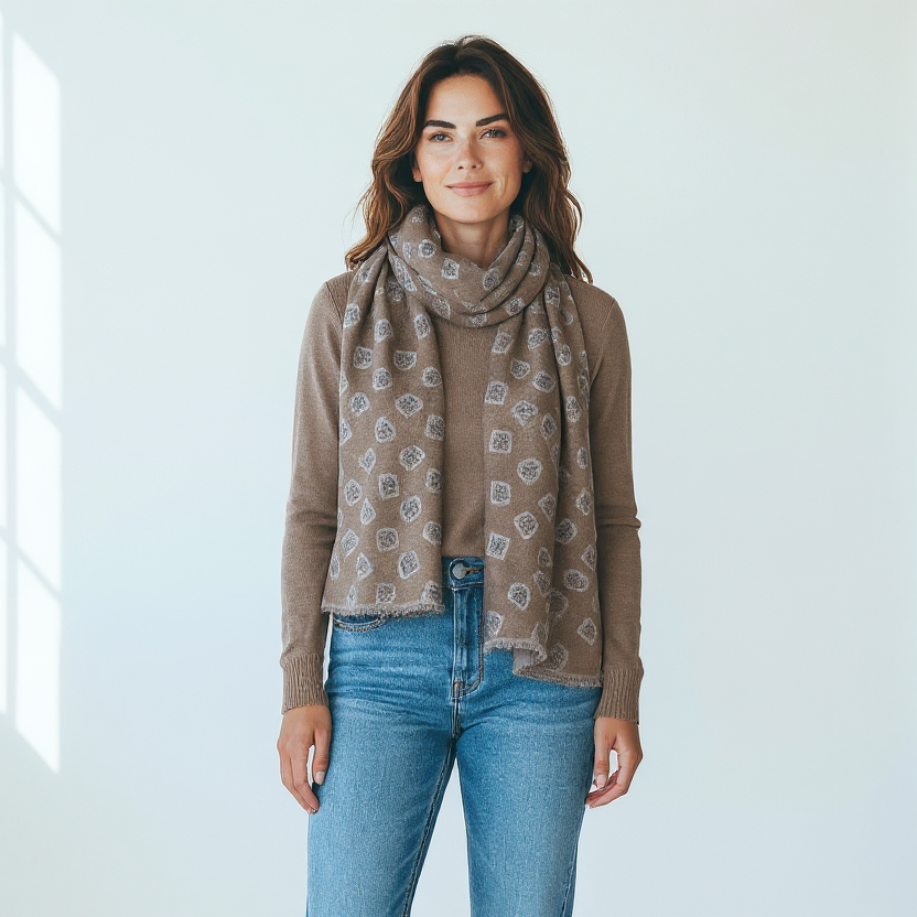 Sciarpa Unisex in 100% Lana | Modello Cortina Marrone - 2025361