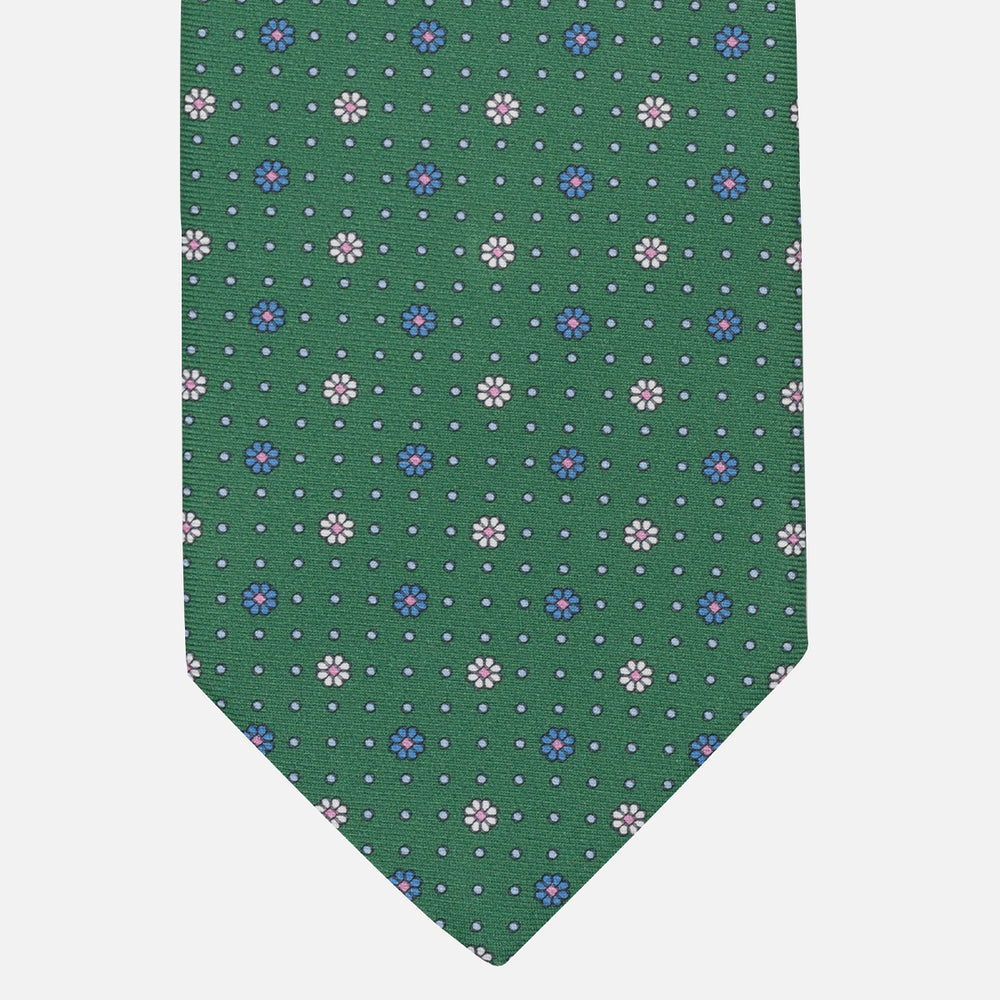 Cravatta Collezione 1999 in Seta Twill Fantasia Floreale, Verde Azzurro JD022