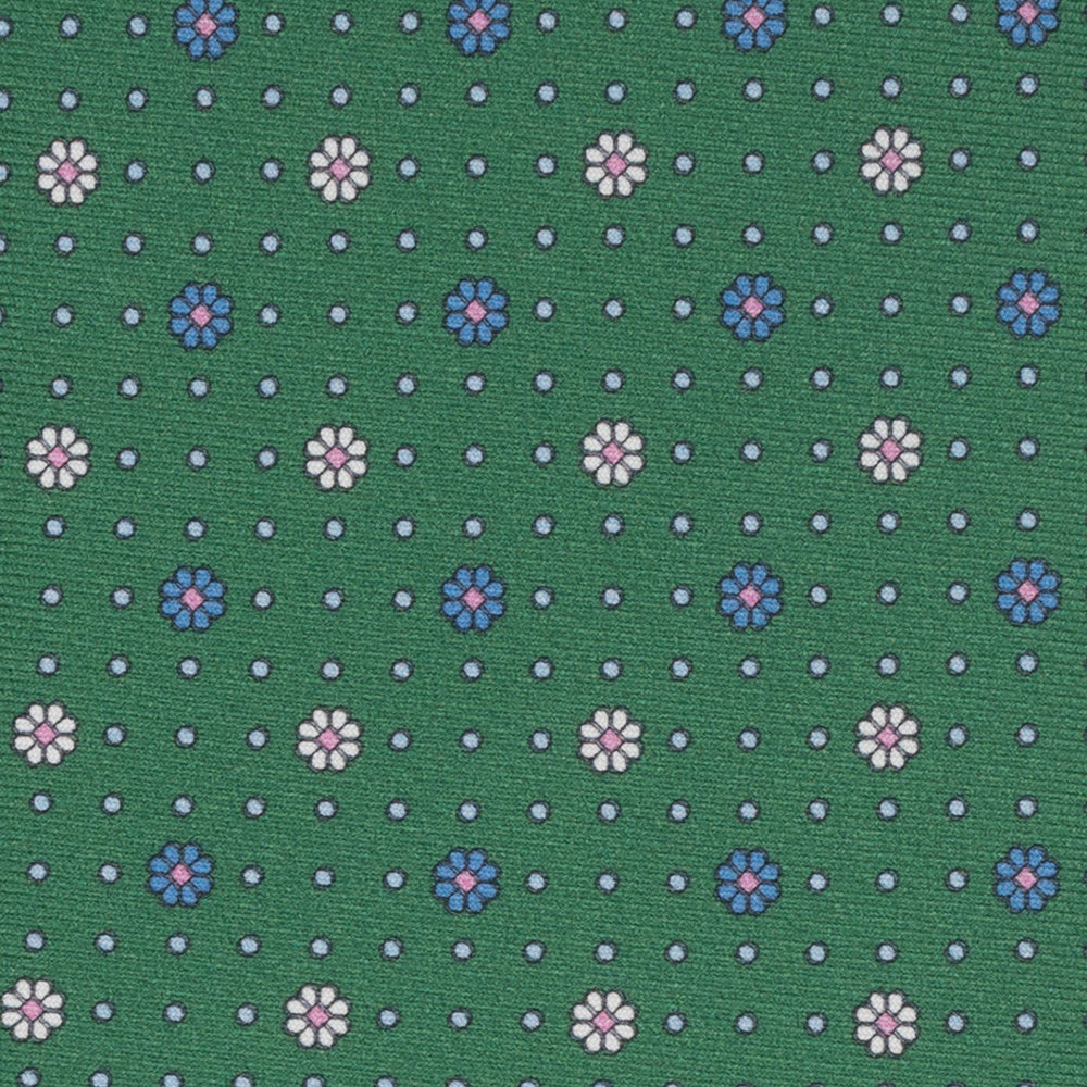 Cravatta Collezione 1999 in Seta Twill Fantasia Floreale, Verde Azzurro JD022