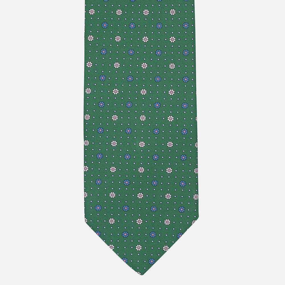 Cravatta Collezione 1999 in Seta Twill Fantasia Floreale, Verde Azzurro JD022