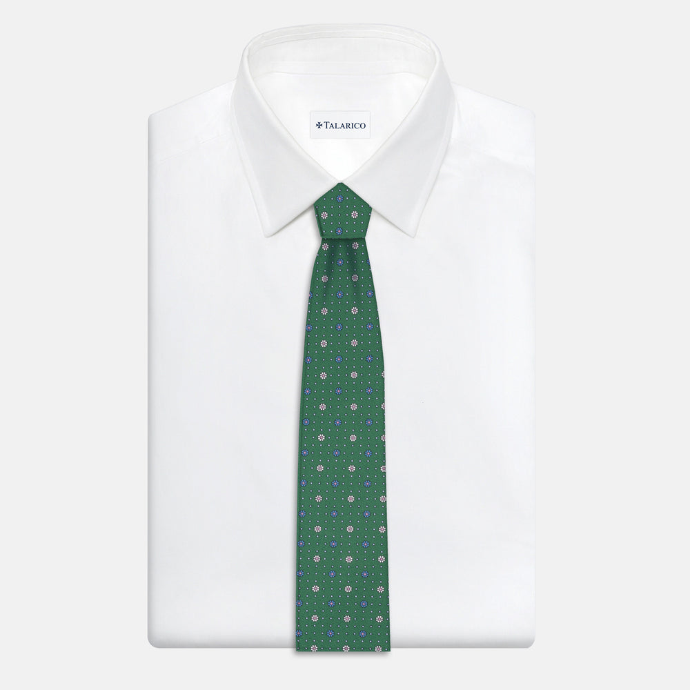 Cravatta Collezione 1999 in Seta Twill Fantasia Floreale, Verde Azzurro JD022
