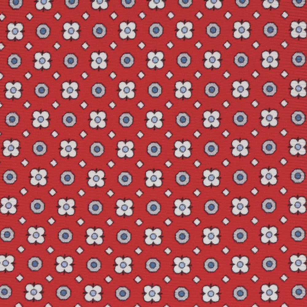 Cravatta Collezione 1999 in Seta Twill Fantasia Floreale, Rosso Bianco JD023