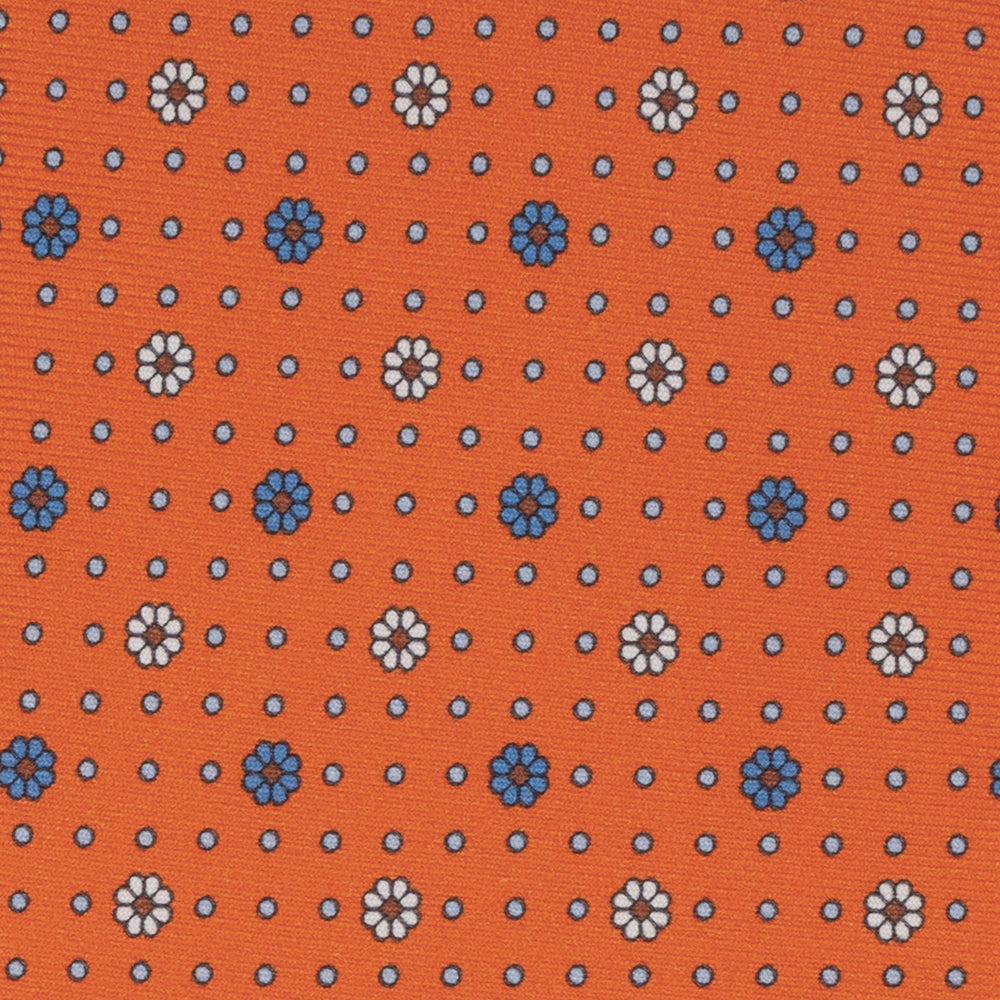 Cravatta Collezione 1999 in Seta Twill Fantasia Floreale, Arancione Azzurro JD022