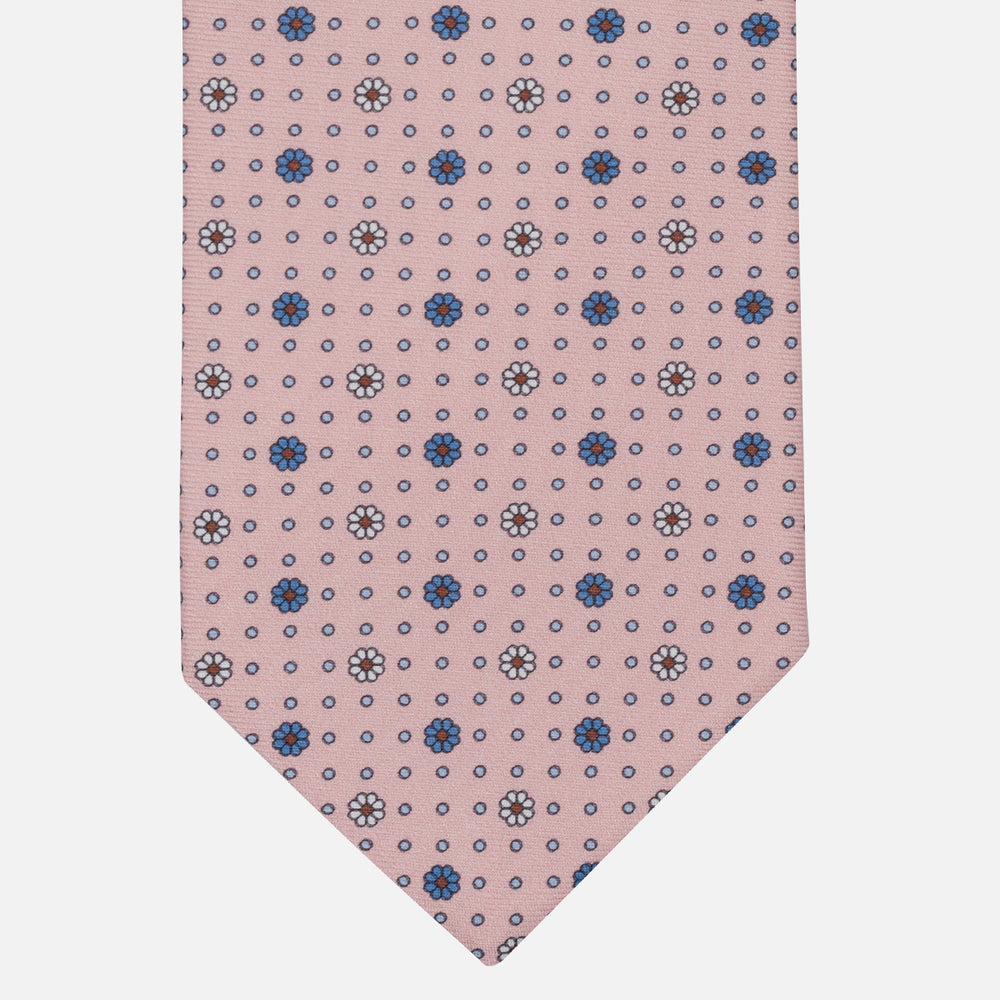 Cravatta Collezione 1999 in Seta Twill Fantasia Floreale, Rosa Azzurro JD022