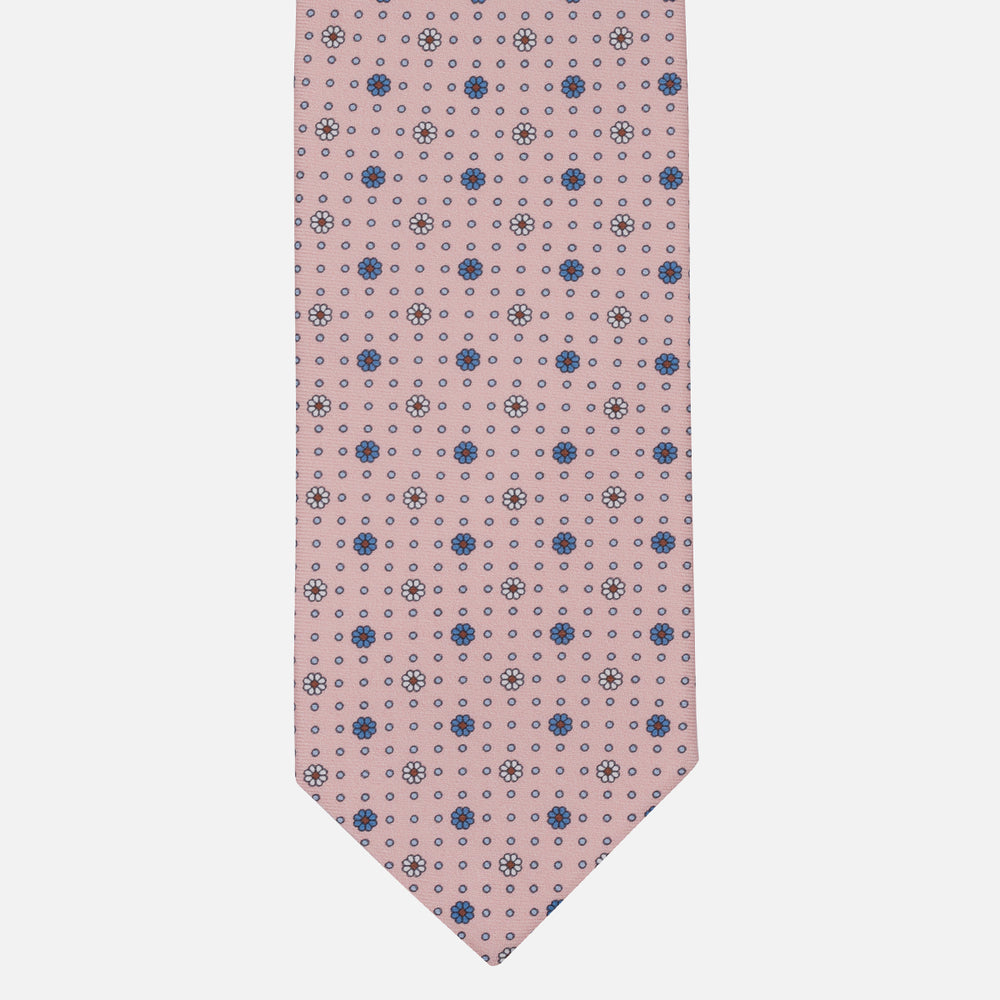 Cravatta Collezione 1999 in Seta Twill Fantasia Floreale, Rosa Azzurro JD022