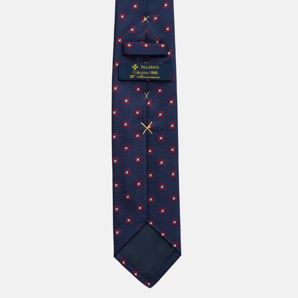 Cravatta Collezione 1999 in Seta Pesante Blu Rosso Fantasia Fiori JD06