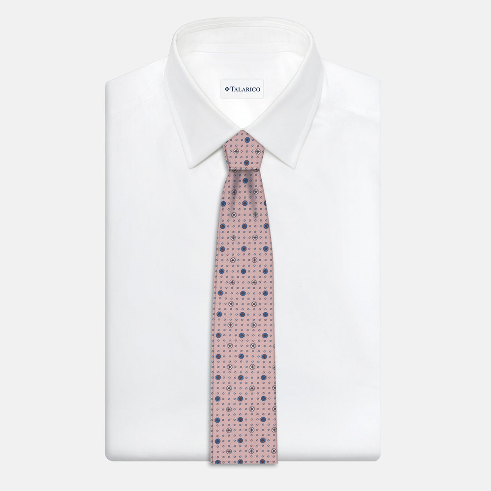 Cravatta Collezione 1999 in Seta Twill Fantasia Floreale, Rosa Azzurro JD022