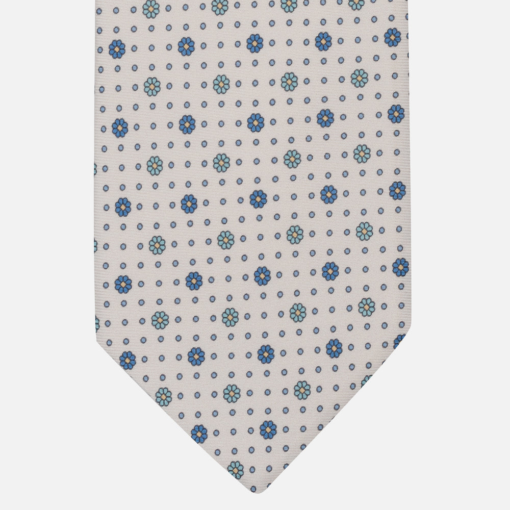 Cravatta Collezione 1999 in Seta Twill Fantasia Floreale, Bianco Piscina JD022