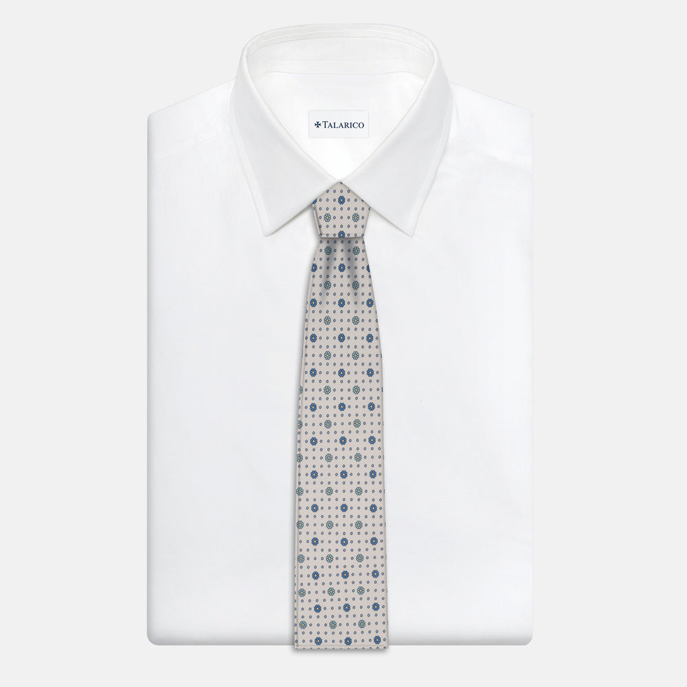 Cravatta Collezione 1999 in Seta Twill Fantasia Floreale, Bianco Piscina JD022