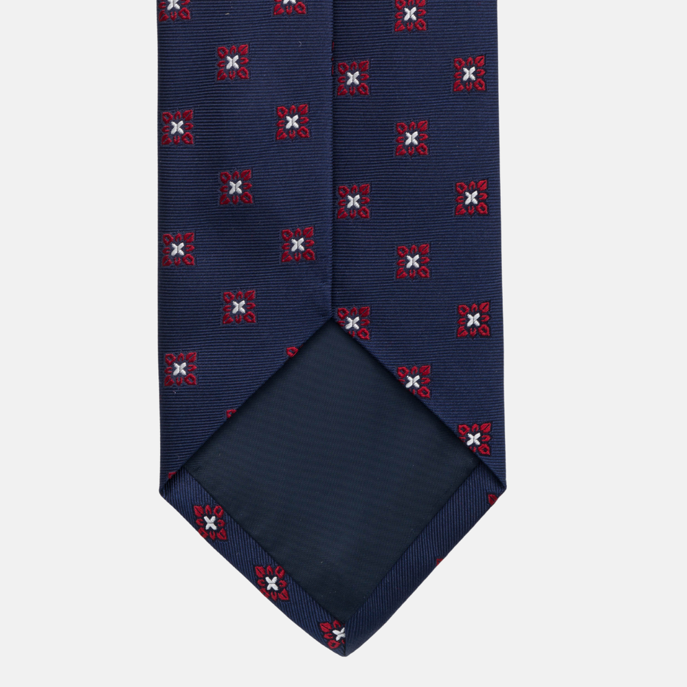 Cravatta Collezione 1999 in Seta Pesante Blu Rosso Fantasia Fiori JD06