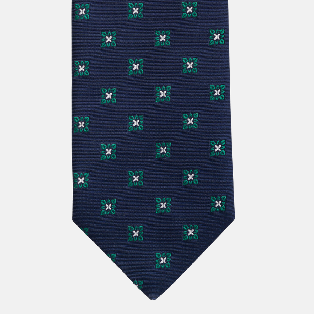 Cravatta Collezione 1999 in Seta Pesante Blu Verde Fantasia Fiori
