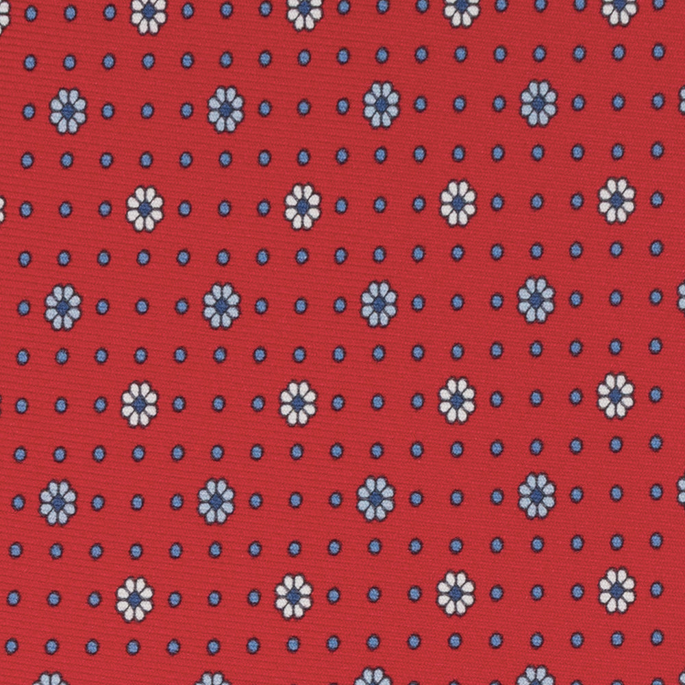 Cravatta Collezione 1999 in Seta Twill Fantasia Floreale, Rosso Piscina JD022