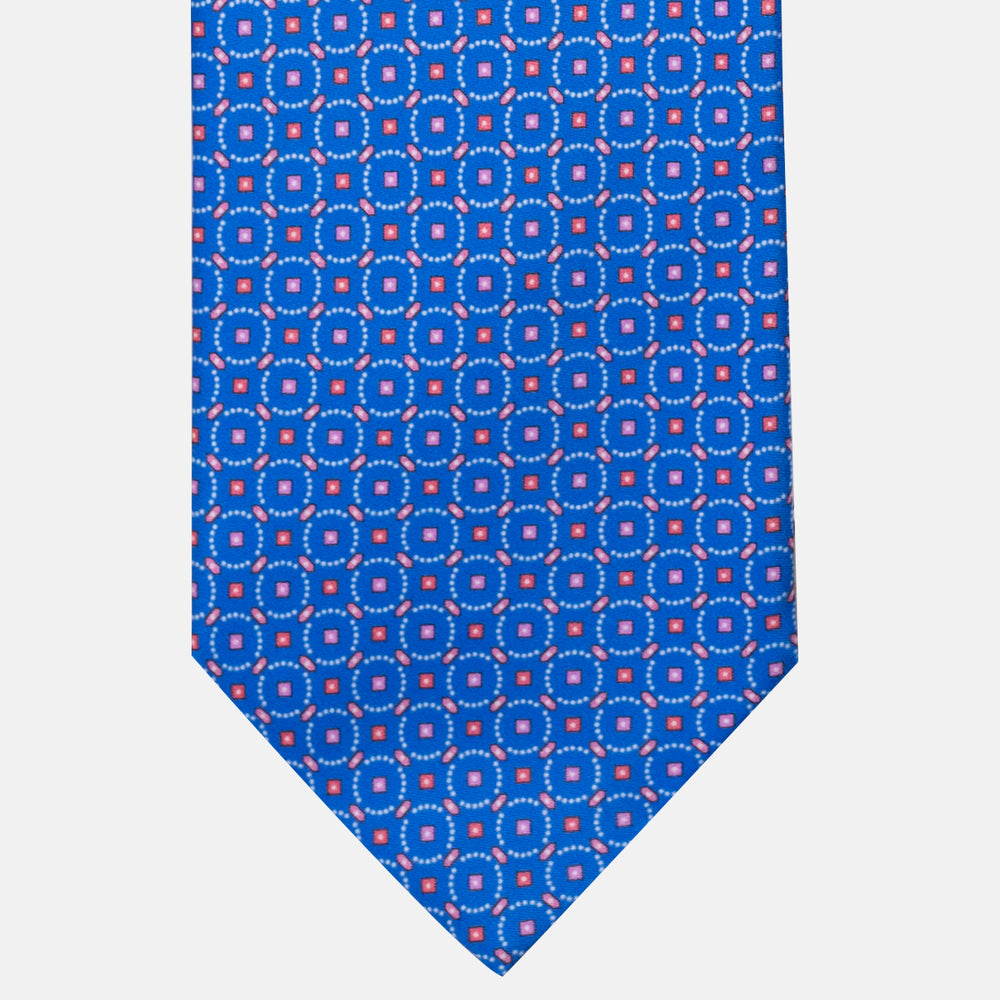 Cravatta 3 Pieghe in Raso Satin Fantasia Geometrica, Azzurro - JA241002-2