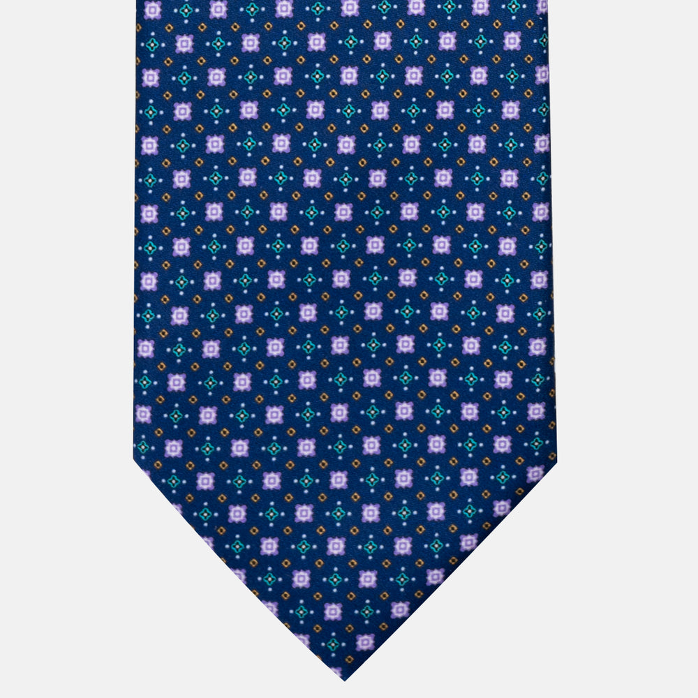 Cravatta 3 Pieghe in Raso Satin Fantasia Geometrica, Blu - JA241004-2