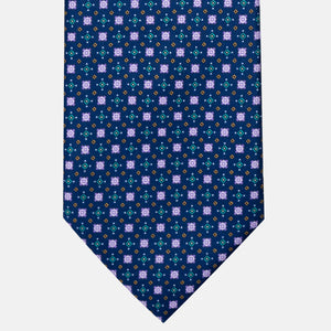Cravatta 3 Pieghe in Raso Satin Fantasia Geometrica, Blu - JA241004-2
