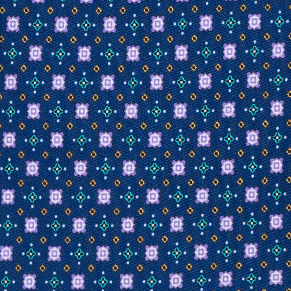 Cravatta 3 Pieghe in Raso Satin Fantasia Geometrica, Blu - JA241004-2