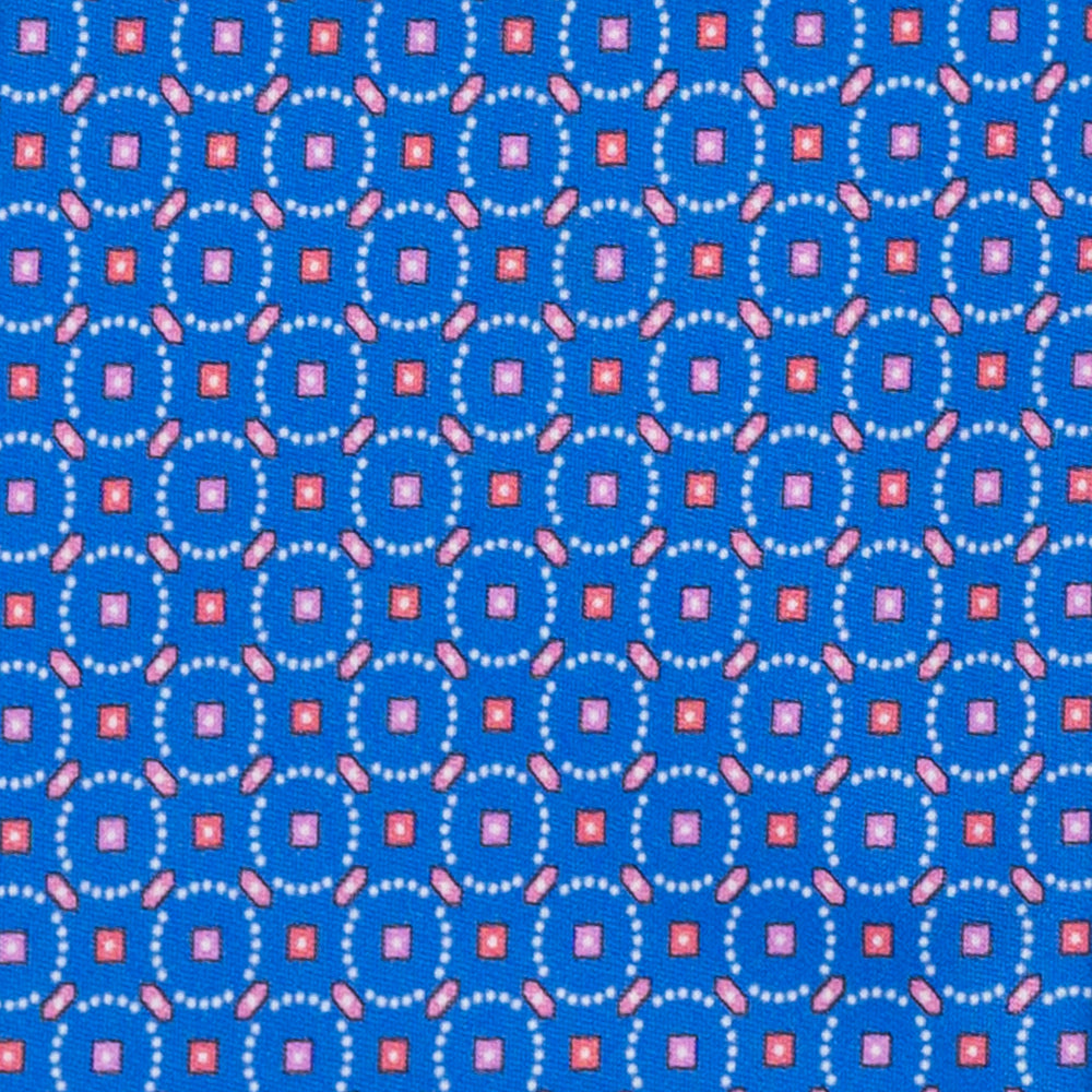 Cravatta 3 Pieghe in Raso Satin Fantasia Geometrica, Azzurro - JA241002-2