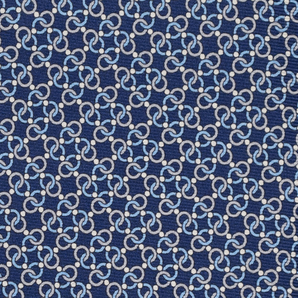 Cravatta 3 pieghe in Seta, Fantasia Concatenata, Blu Grigio - JA055937-2