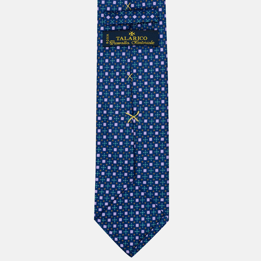Cravatta 3 Pieghe in Raso Satin Fantasia Geometrica, Blu - JA241004-2