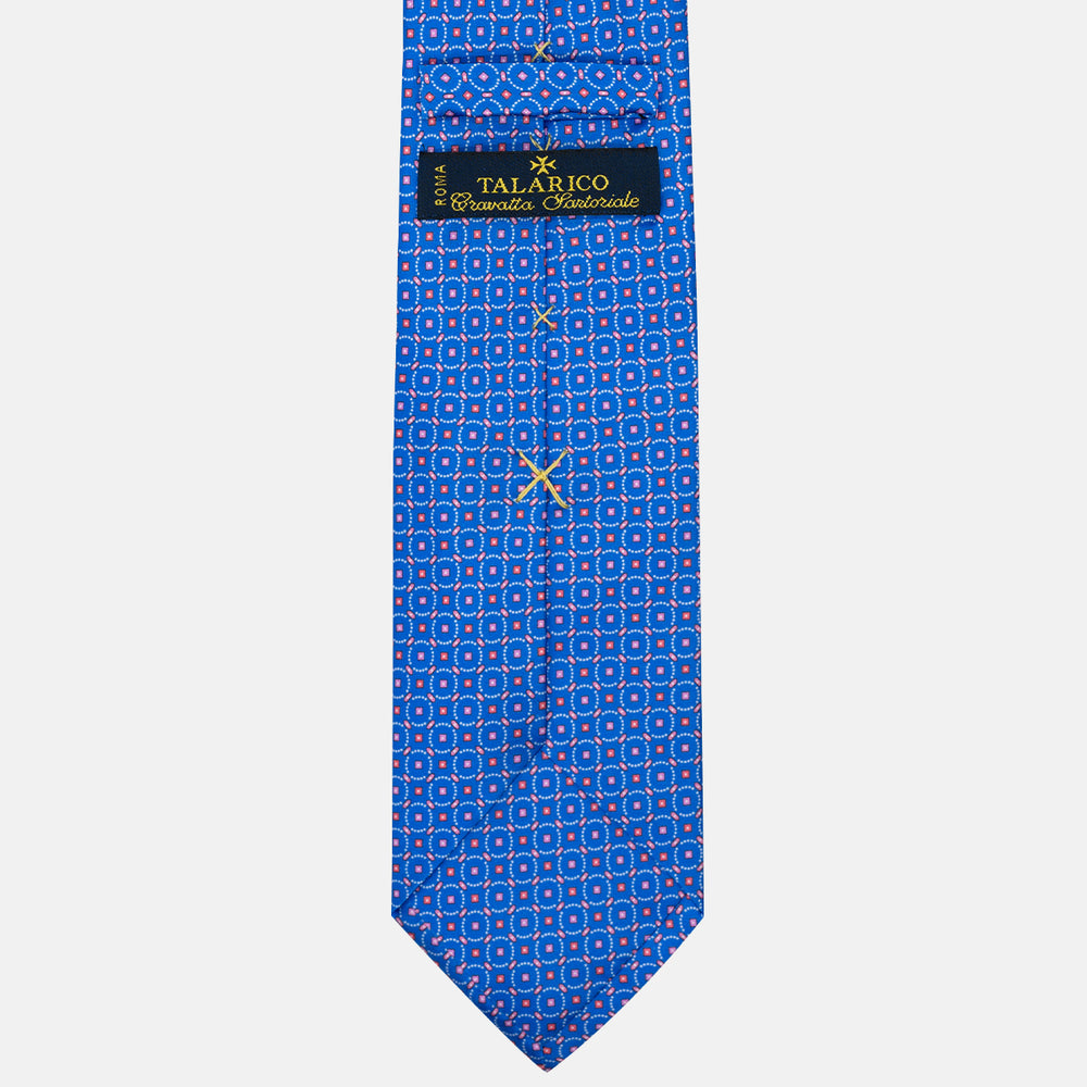 Cravatta 3 Pieghe in Raso Satin Fantasia Geometrica, Azzurro - JA241002-2