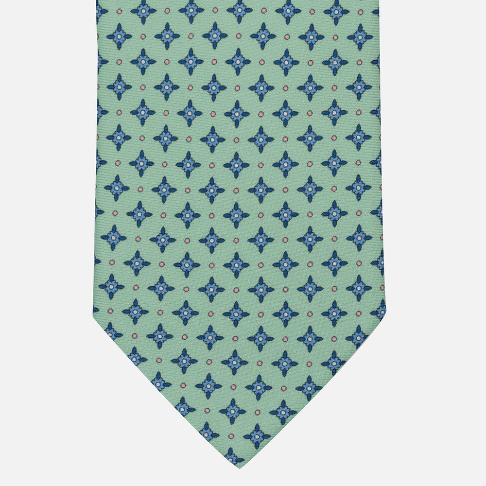 Cravatta Collezione 1999 in Seta Fantasia Floreale, Verde Celeste JD021