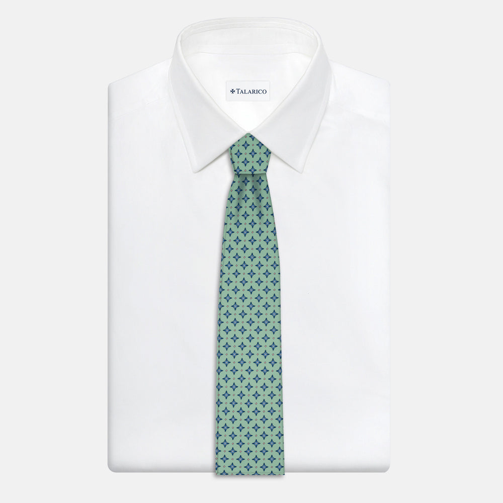 Cravatta Collezione 1999 in Seta Fantasia Floreale, Verde Celeste JD021