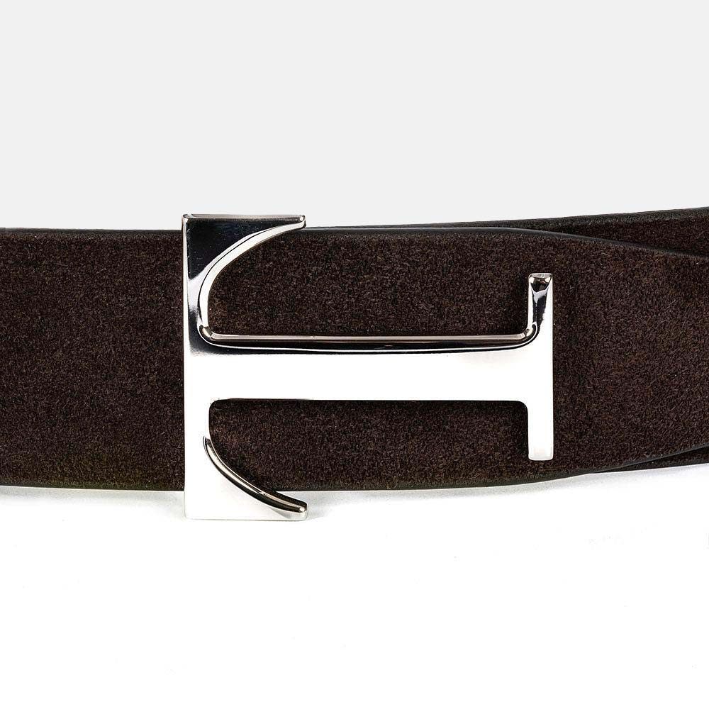 Cintura in Pelle Nabuk Blu con Iconica Fibbia a "T" | Eccellenza Artigianale